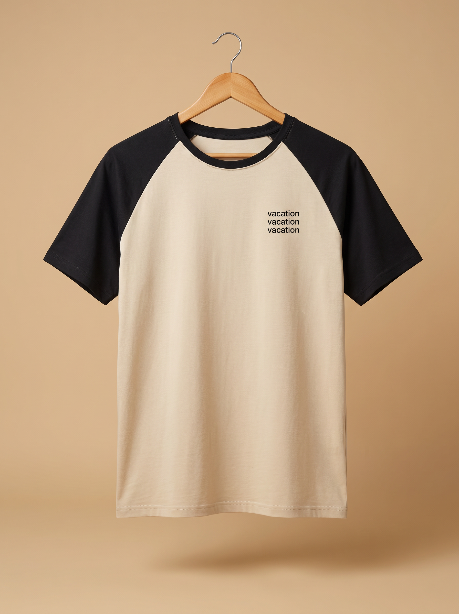 Beige and Black Raglan "Vacation" Tee