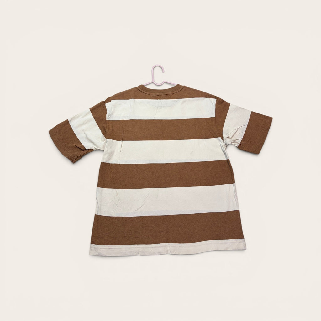 Uniqlo White and Brown Striped Casual Tee