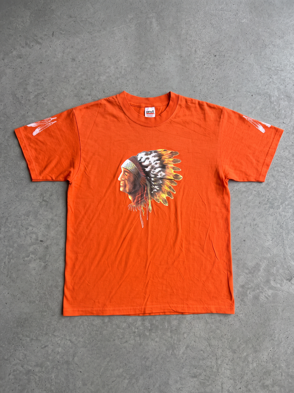 Anvil Native American Chief Graphic Orange Tee