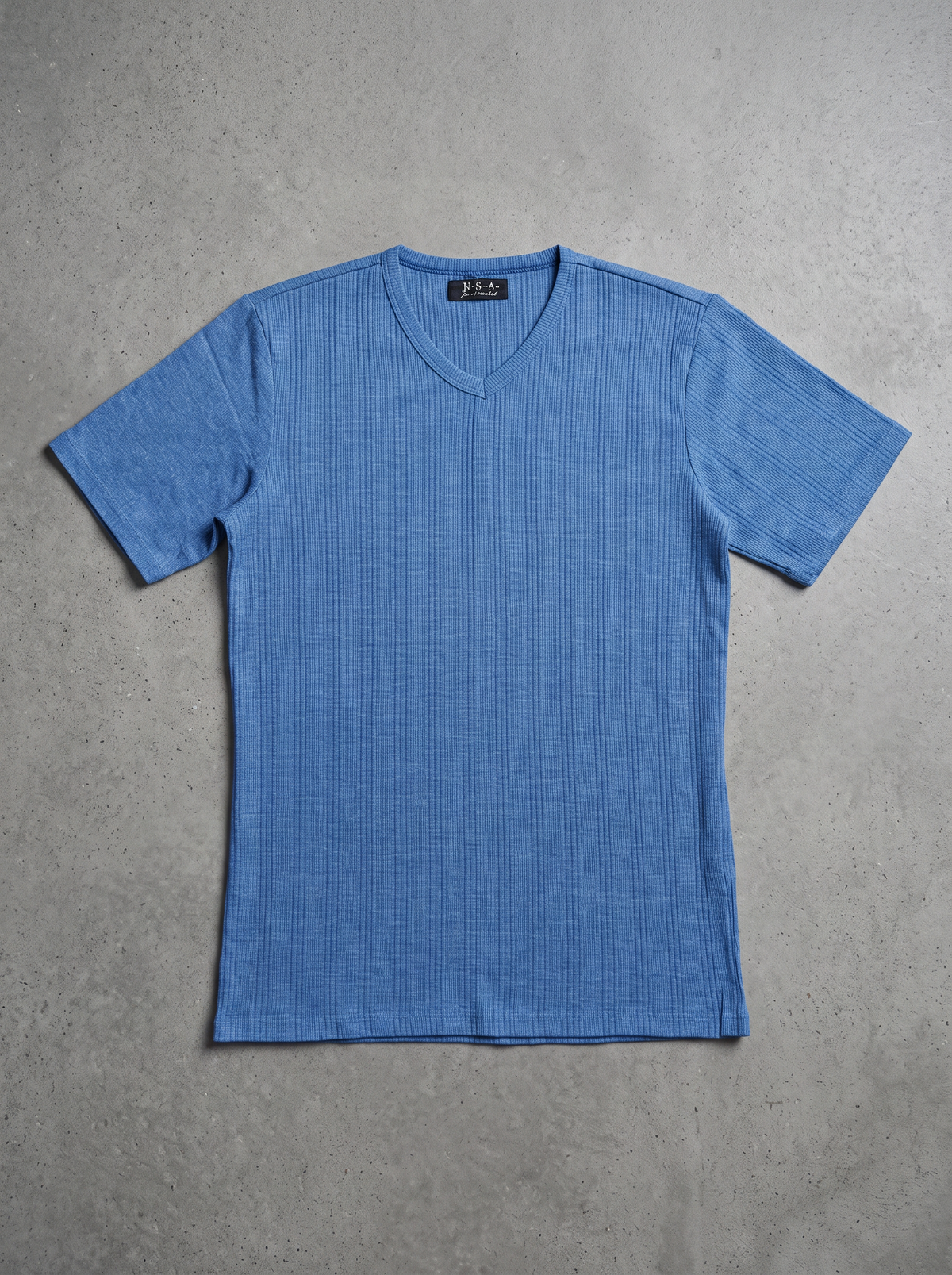 N.S.A. Blue Ribbed V-Neck Tee