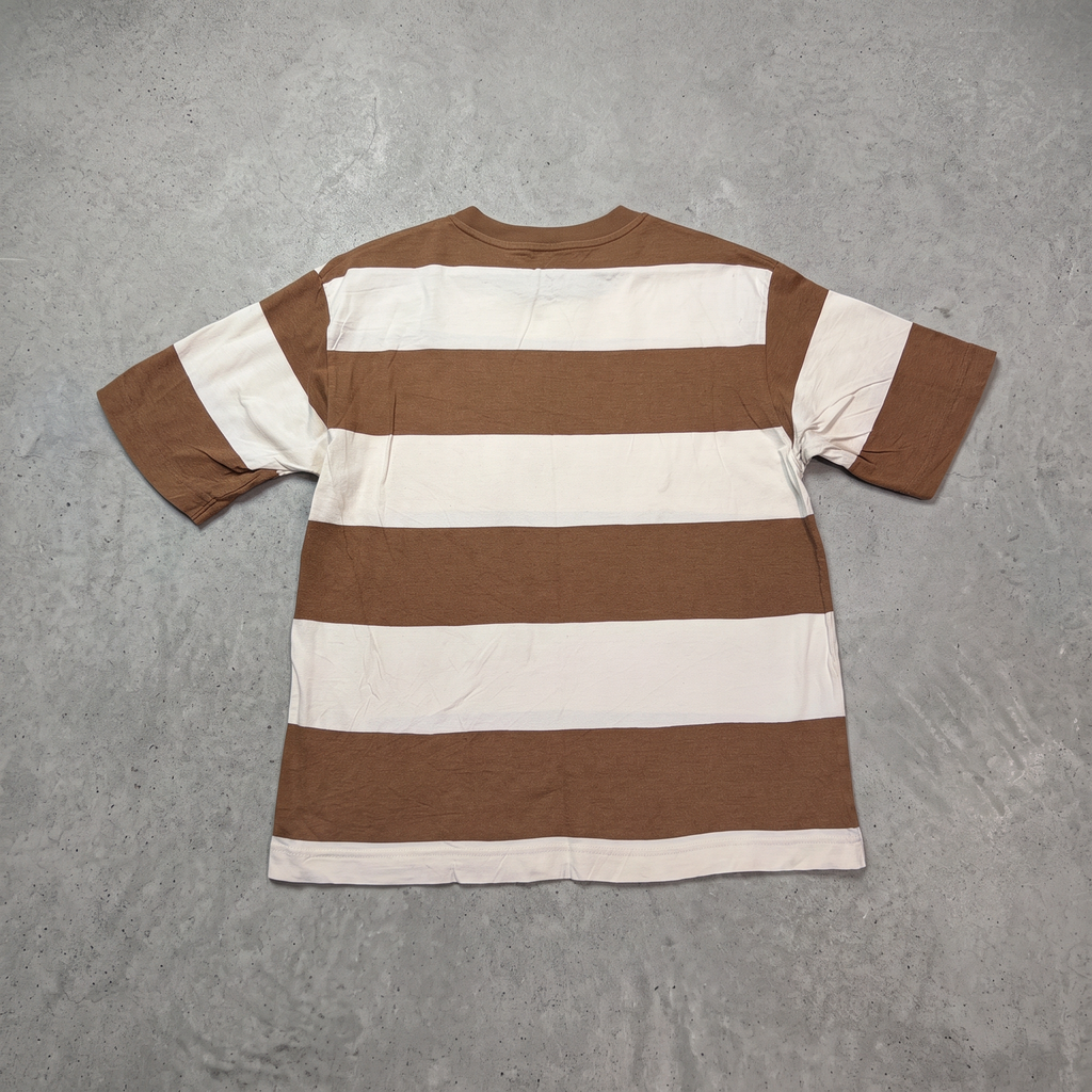 Uniqlo White and Brown Striped Casual Tee